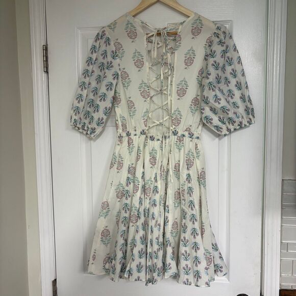 Christian Lacroix White Floral Lace Up Back Dress Size Small - Picture 2 of 9